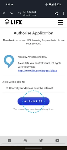 Authorise application screen