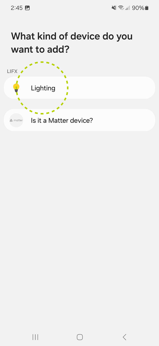 Device type list with Lighting
