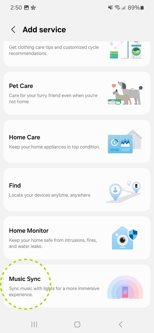 Add service list with Music Sync