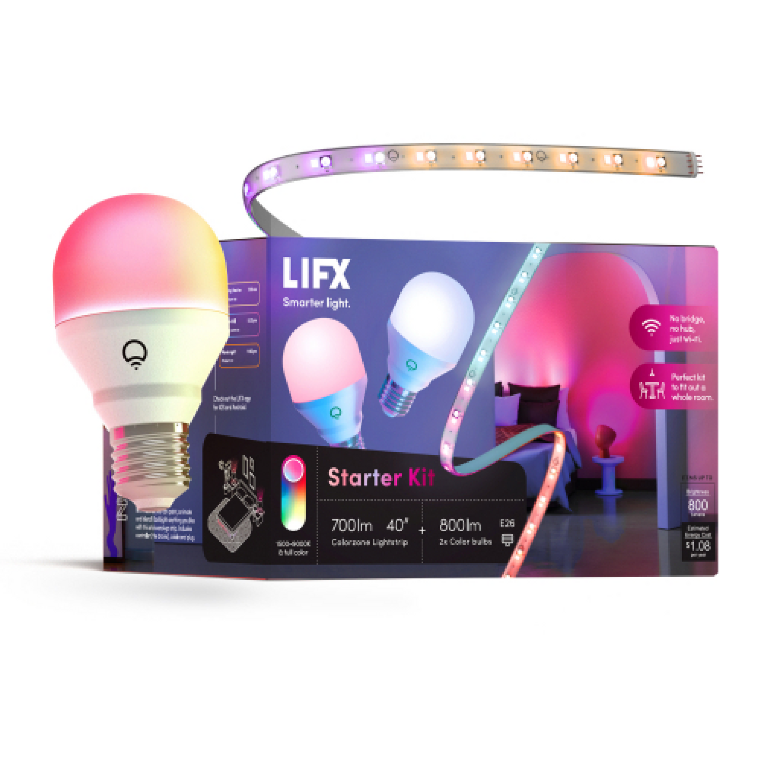  LIFX Zonas de color de tira de luz, tira de luz LED inteligente  Wi-Fi, a todo color con tecnología policromada™, no requiere puente,  funciona con Alexa, Hey Google, HomeKit y Siri