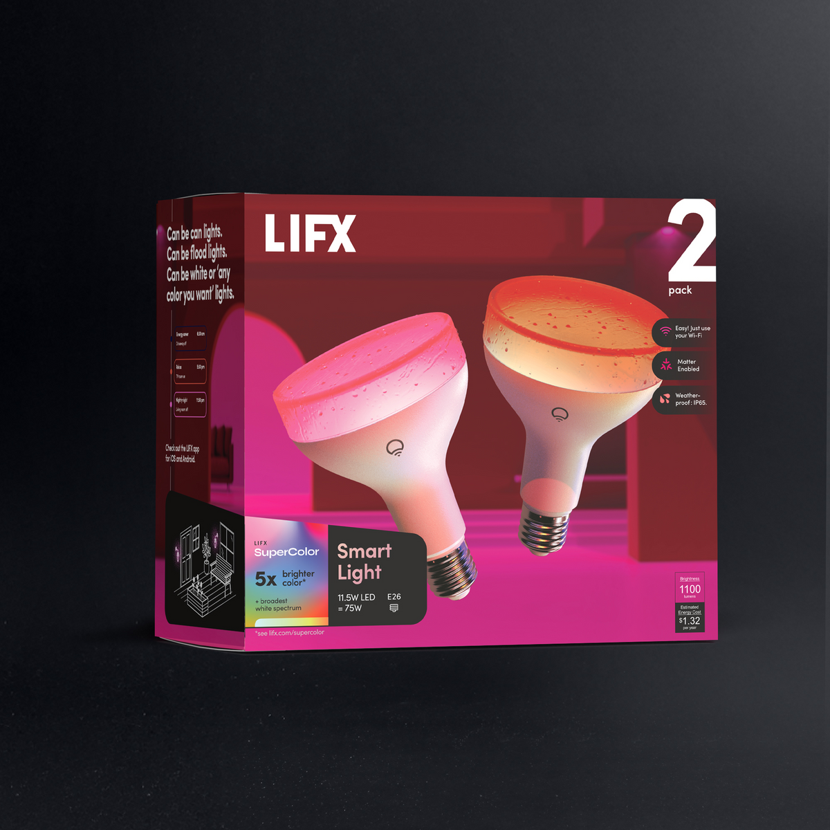 LIFX SuperColor BR30 Smart Light 2-Pack - 1100 Lumens