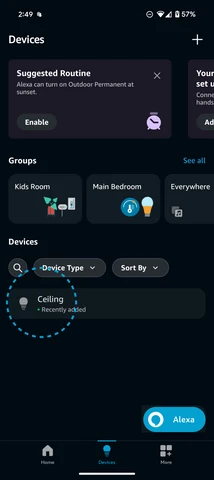 Devices list with LIFX light