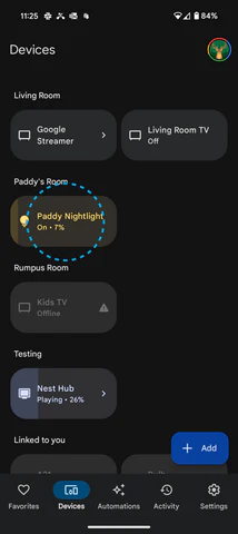 Devices list with LIFX light