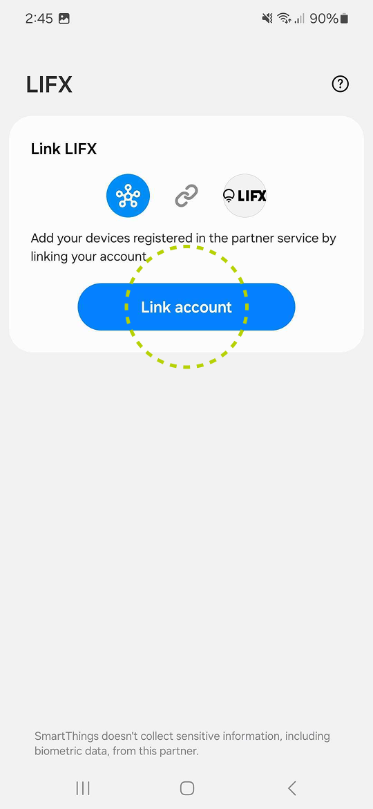 Link LIFX account screen