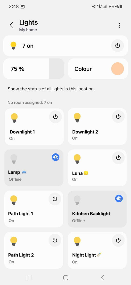 Lights dashboard with individual light controls